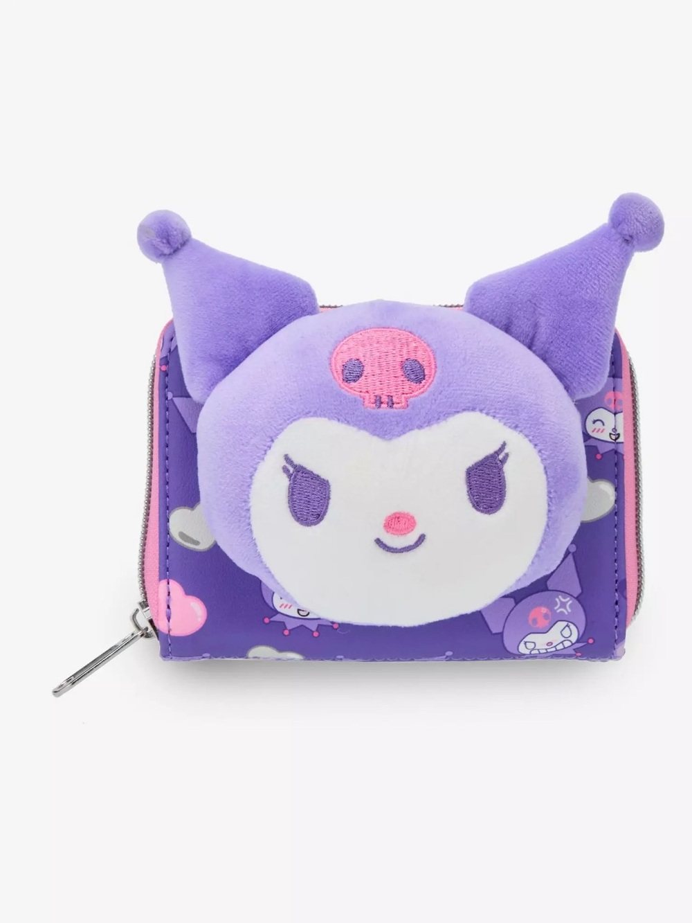 NWT: Loungefly Kuromi Hearts Plush Face Mini Zipper Wallet #2